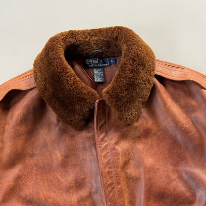 Large 1990s Polo Ralph Lauren Grizzly Leather Aviation Jacket