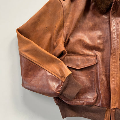 Large 1990s Polo Ralph Lauren Grizzly Leather Aviation Jacket