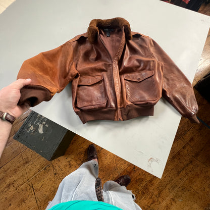 Large 1990s Polo Ralph Lauren Grizzly Leather Aviation Jacket