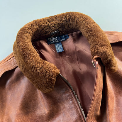 Large 1990s Polo Ralph Lauren Grizzly Leather Aviation Jacket
