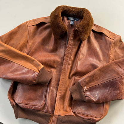Large 1990s Polo Ralph Lauren Grizzly Leather Aviation Jacket