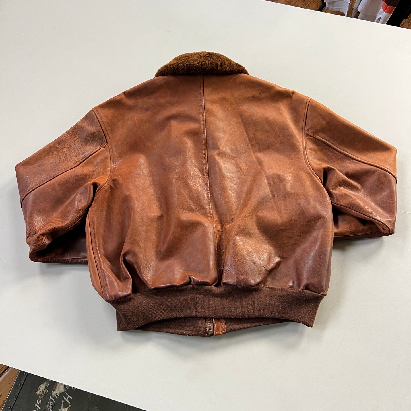 Large 1990s Polo Ralph Lauren Grizzly Leather Aviation Jacket