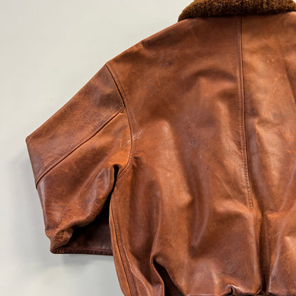 Large 1990s Polo Ralph Lauren Grizzly Leather Aviation Jacket