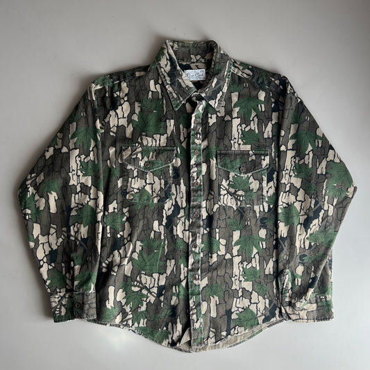2XL 80s Cove Creek Bark Camo Button Shirt