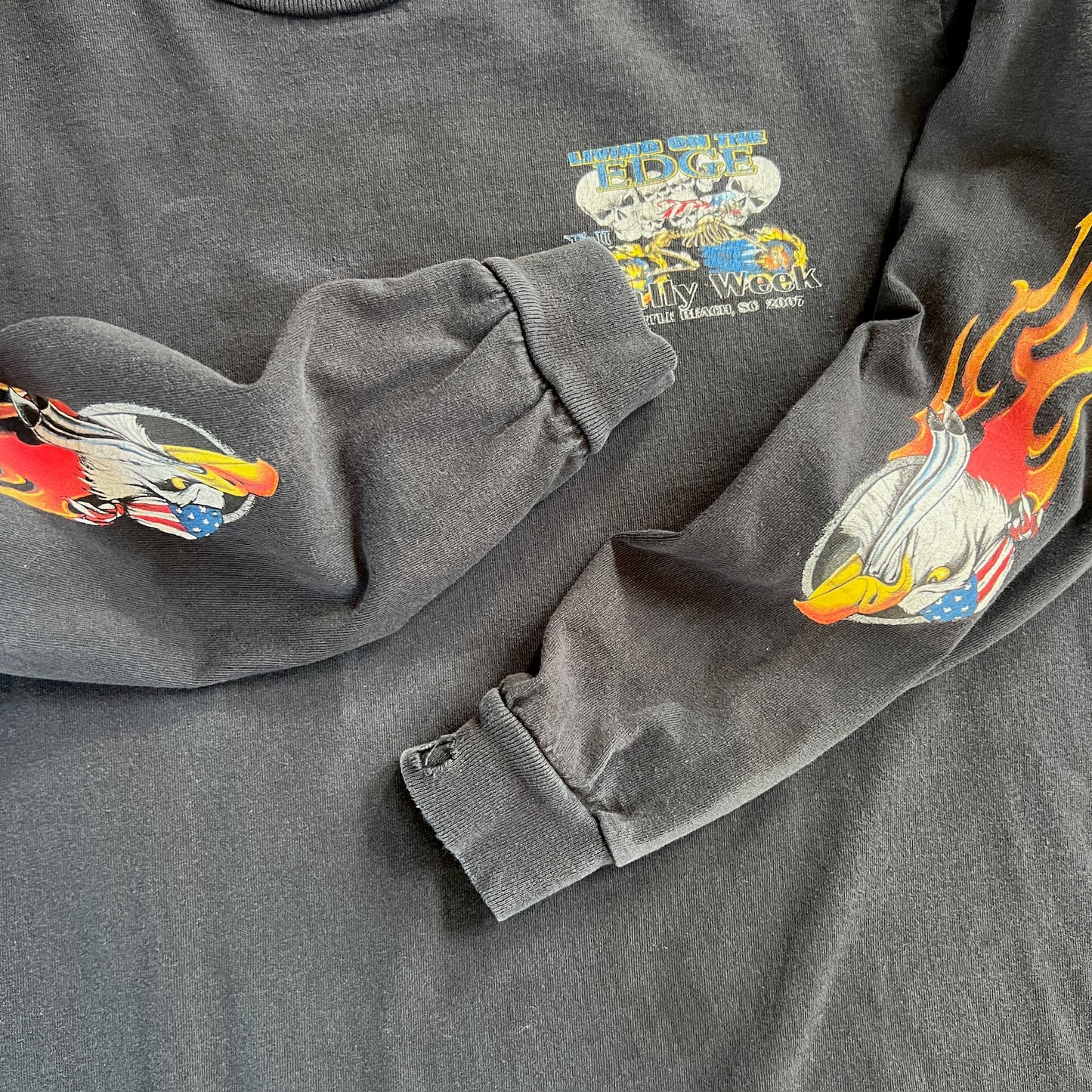 Medium 2007 Biker Rally Flame Sleeve T-shirt